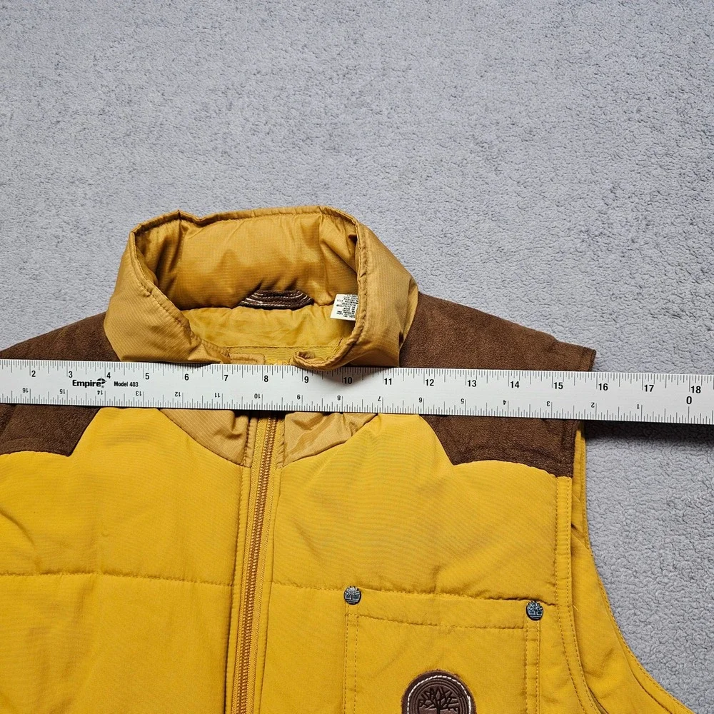 Timberland Hooded Puffer Vest Mens XL Gold Brown Fleece Trim Full Zip‎ Outdoor